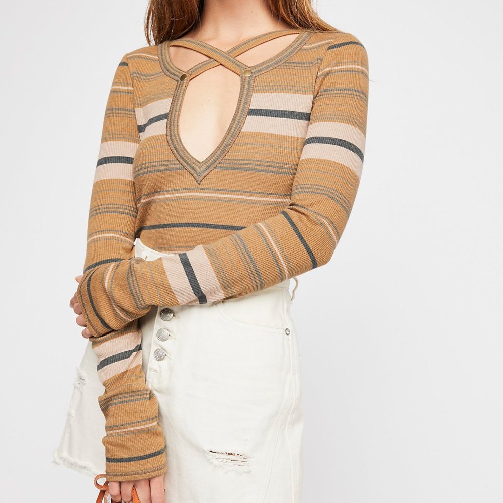 NWOT Free People Hayley Striped Long Sleeve Top